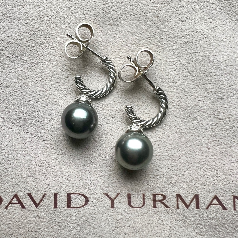 DAVID YURMAN Tahitian Pearl and Diamond Drop Earrings